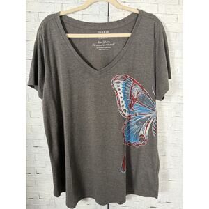 Torrid womens deep V neck T-shirt butterfly asymmetrical fairycore plus size ￼